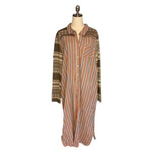 Oddy Shirt Dress 3x Button Down Sweater Sleeves Boho Nordic Isle Striped